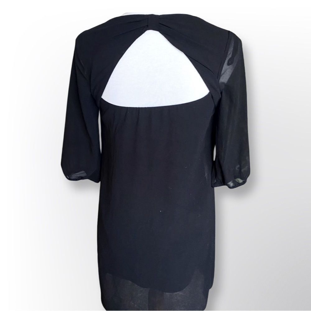 3 FOR $20 BCX Chiffon 3/4 Sleeve Keyhole Backed Little Black Dress Size XS